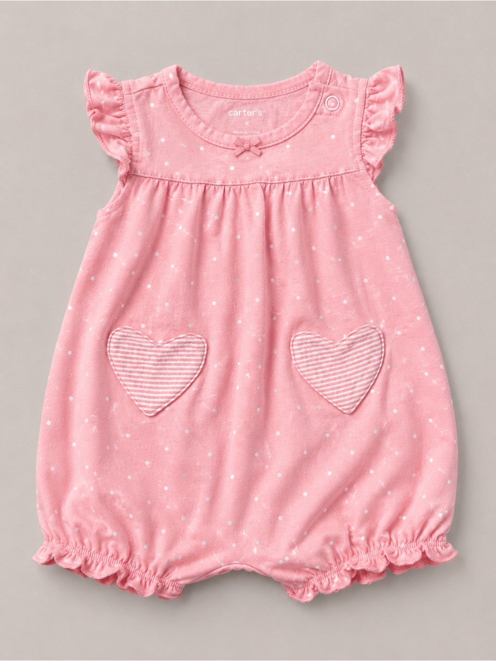 Carter’s - Bubble Romper W/ Heart Pockets & Polkadot Print (Cotton) - NB